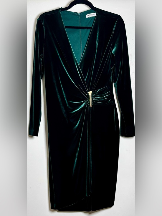 Calvin Klein Dresses & Skirts - Calvin Klein Velvet V-Neck Faux-Wrap Sheath Dress Malachite Size 12